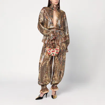 Valentino Patterned Lurex Blouse In Beige