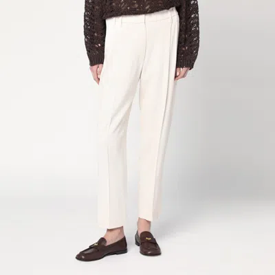 Brunello Cucinelli Women Slouchy Trousers In Viscose And Linen Fluid Twill With Moniline In Beige