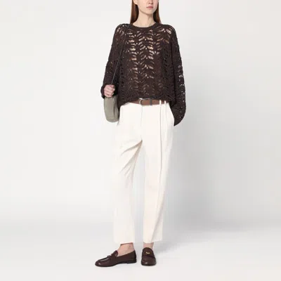 Brunello Cucinelli Women Slouchy Trousers In Viscose And Linen Fluid Twill With Moniline In Beige