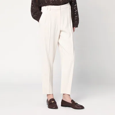 Brunello Cucinelli Women Slouchy Trousers In Viscose And Linen Fluid Twill With Moniline In Beige