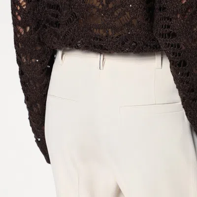 Brunello Cucinelli Women Slouchy Trousers In Viscose And Linen Fluid Twill With Moniline In Beige