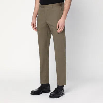 Pt Torino Slim-fit Military Green Trousers In Cotton In Green