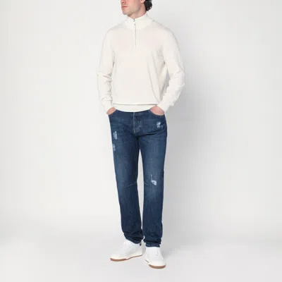 Brunello Cucinelli White Turtleneck Sweater With Zip Men In White