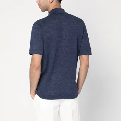 Brunello Cucinelli Men Melange Cotton And Linen Polo Shirt In Blue