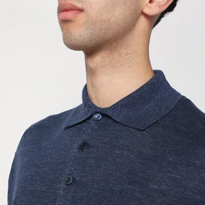 Brunello Cucinelli Men Melange Cotton And Linen Polo Shirt In Blue