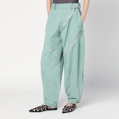 Attico Sage Green Trousers With Zip In Green