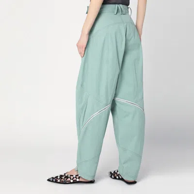 Attico Sage Green Trousers With Zip In Green