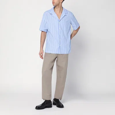 Lardini Cotton Shirt With Bowling Style Stripes In Light Blue