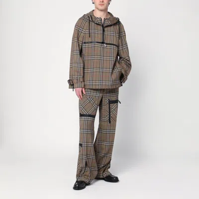 Burberry Half-zip Jacket With Check Pattern In Silk Blend Men In Brown