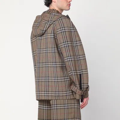 Burberry Half-zip Jacket With Check Pattern In Silk Blend Men In Brown
