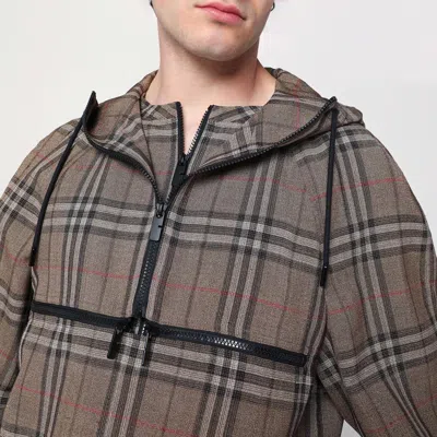 Burberry Half-zip Jacket With Check Pattern In Silk Blend Men In Brown