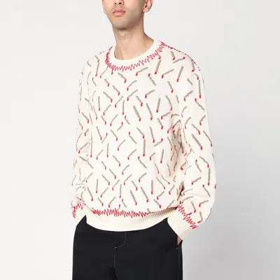 Bottega Veneta Men Ivory Sweater With Matchstick Jacquard Motif In White