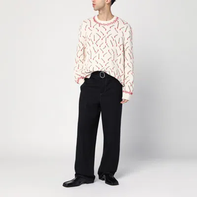 Bottega Veneta Men Ivory Sweater With Matchstick Jacquard Motif In White