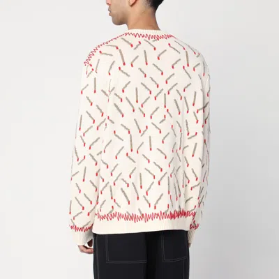 Bottega Veneta Men Ivory Sweater With Matchstick Jacquard Motif In White