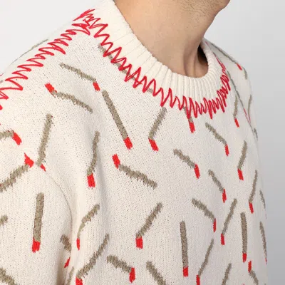 Bottega Veneta Men Ivory Sweater With Matchstick Jacquard Motif In White
