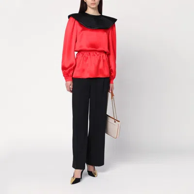 Valentino Red Silk Blouse With Black Collar In Orange