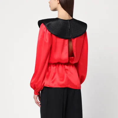 Valentino Red Silk Blouse With Black Collar In Orange