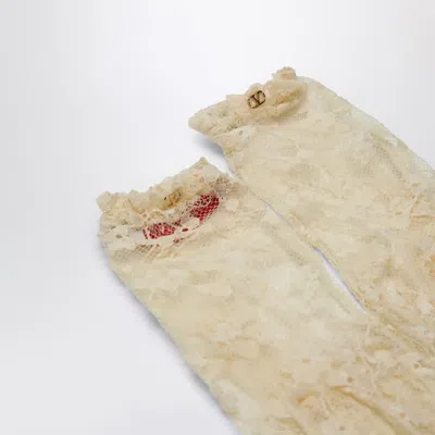 Valentino Garavani Vlogo Signature Butter-coloured Lace Gloves In Beige