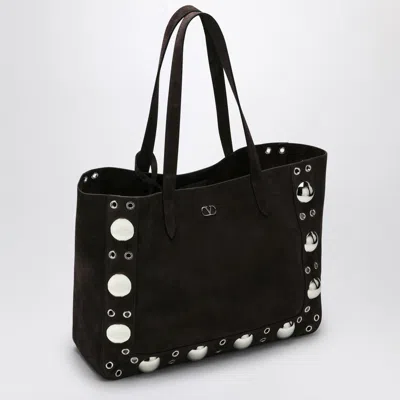 Valentino Nellcôte Medium Shopping Bag In Garnet Calfskin In Brown