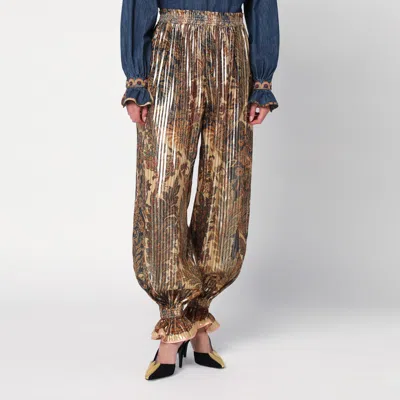 Valentino Beige Metallic Voyage Pleated Wide-leg Pants In Beige