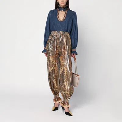 Valentino Beige Metallic Voyage Pleated Wide-leg Pants In Beige
