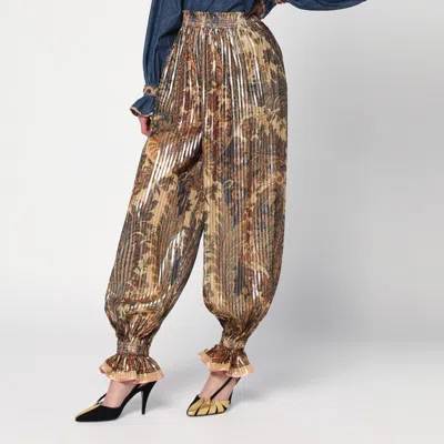 Valentino Beige Metallic Voyage Pleated Wide-leg Pants In Beige