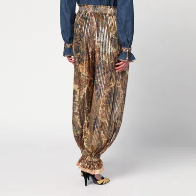 Valentino Beige Metallic Voyage Pleated Wide-leg Pants In Beige