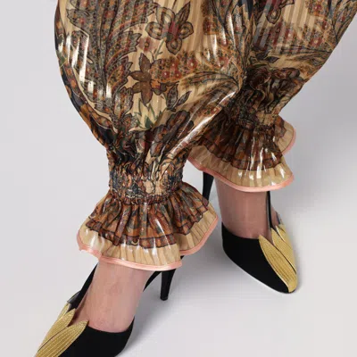 Valentino Beige Metallic Voyage Pleated Wide-leg Pants In Beige