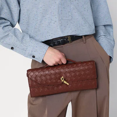 Bottega Veneta Long Andiamo Clutch Bag With Handle In Brown