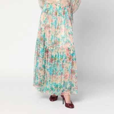 Shop Chloé Silk Skirt With Floral Print In Beige