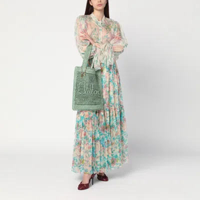 Chloé Pleated Tiered Floral-print Silk-chiffon Maxi Skirt In Beige
