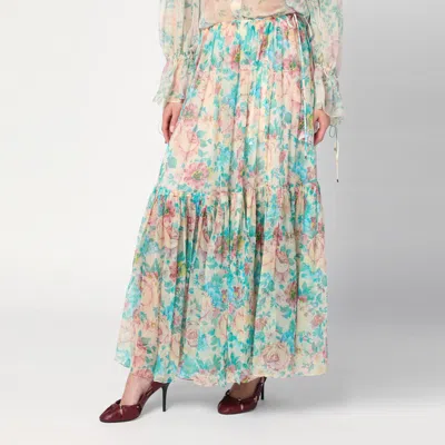 Chloé Pleated Tiered Floral-print Silk-chiffon Maxi Skirt In Beige
