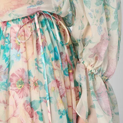 Chloé Pleated Tiered Floral-print Silk-chiffon Maxi Skirt In Beige