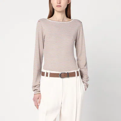 Brunello Cucinelli Sparkling Striped Sweater In Cashmere And Silk Women In Beige
