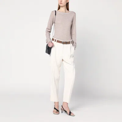 Brunello Cucinelli Sparkling Striped Sweater In Cashmere And Silk Women In Beige