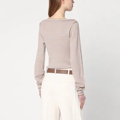 Brunello Cucinelli Sparkling Striped Sweater In Cashmere And Silk Women In Beige