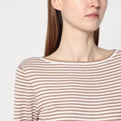 Brunello Cucinelli Sparkling Striped Sweater In Cashmere And Silk Women In Beige