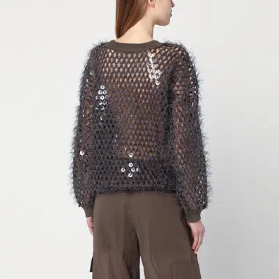 Brunello Cucinelli Chocolate Mesh Top With Sequins In Brown