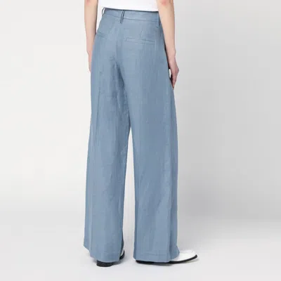 Brunello Cucinelli Wide Avio-colored Trousers In Linen Blend In Light Blue