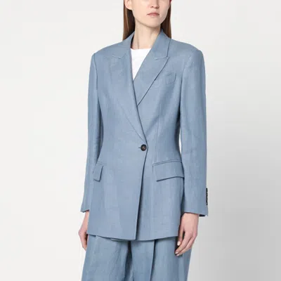 Brunello Cucinelli Avio-coloured Linen Blend Jacket In Light Blue