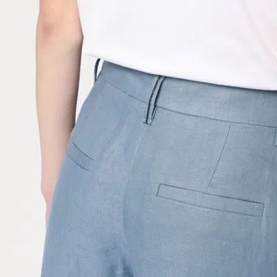 Brunello Cucinelli Wide Avio-colored Trousers In Linen Blend In Light Blue