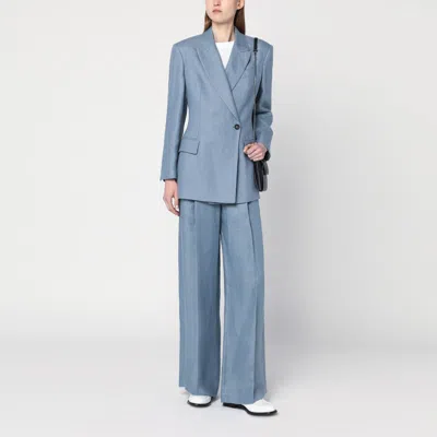 Brunello Cucinelli Avio-coloured Linen Blend Jacket In Light Blue