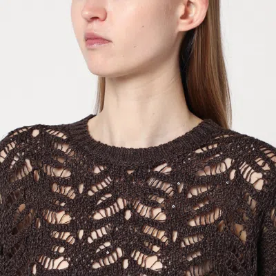 Brunello Cucinelli Sequin Embellished Linen-blend Sweater In Brown