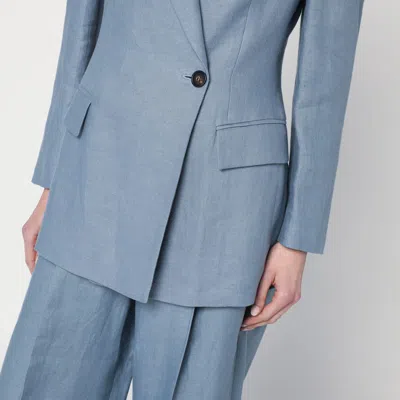 Brunello Cucinelli Avio-coloured Linen Blend Jacket In Light Blue