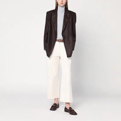 Brunello Cucinelli Women Shiny Linen Jacket With Shiny Details In Brown