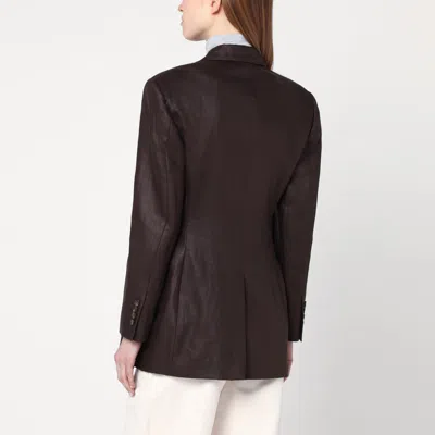 Brunello Cucinelli Women Shiny Linen Jacket With Shiny Details In Brown