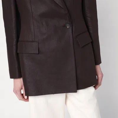 Brunello Cucinelli Women Shiny Linen Jacket With Shiny Details In Brown