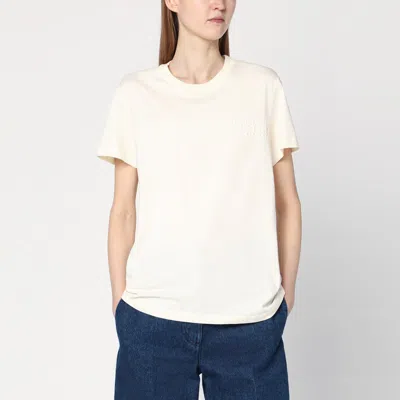Moncler Ivory Cotton T-shirt With Logo In White