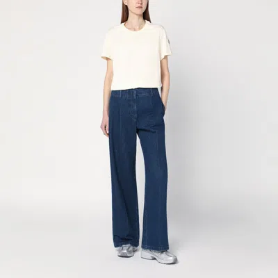Moncler Ivory Cotton T-shirt With Logo In White