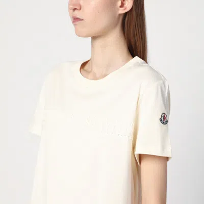 Moncler Ivory Cotton T-shirt With Logo In White
